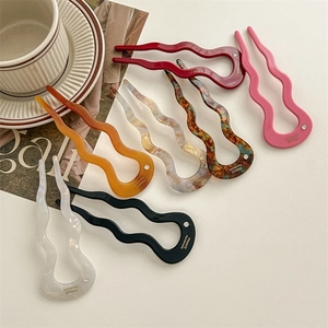 U-shaped acetate wave hairpins with rhinestones in seven vibrant colors for elegant styling