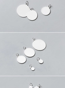 Macro view of polished S925 sterling silver geometric round charms for DIY jewelry making