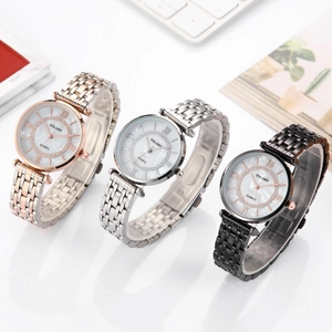 Elegant ladies quartz watches with stainless steel bands in rose gold, silver and black colors