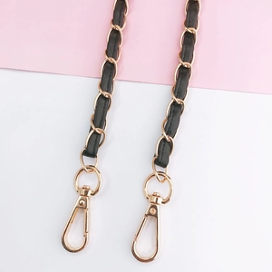 Classic black leather and gold metal chain strap with rotatable lobster clasps for bags