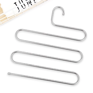 Space-saving silver stainless steel S-shaped 5-tier multi-layered pants hanger organizer