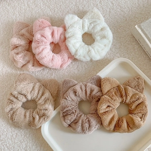 Adorable Cat Ear Plush Scrunchies Soft Faux Fur High Elastic Hair Ties For Women Girls Sweet Winter Hair Accessory