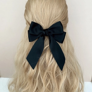 Elegant Large Satin Ribbon Hair Bow Clip With Long Streamers Solid Color French Vintage Hairpin Accessory For Women