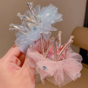 Sparkly princess crown hair clip with lace tulle and pearls for little girls