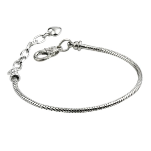 Silver snake chain bracelet with heart charm and lobster clasp for DIY Christmas jewelry