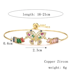 Dettaglio delle dimensioni del bracciale a farfalla con zirconi colorati lucidi