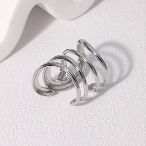 Minimalist multi-layer spiral stainless steel open ring in polished silver finish