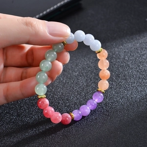 8mm colorful natural stone crystal beaded yoga bracelet with gold spacers for anxiety relief