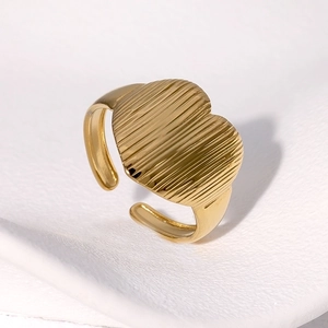 Minimalist gold plated stainless steel heart ring with ribbed texture and open design