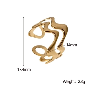 Detailed size specifications of the gold wavy irregular geometric stainless steel ring