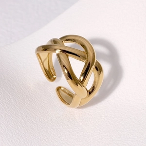 Elegant Stainless Steel Woven Intertwined Cross Open Ring Minimalist Adjustable Jewelry For Women