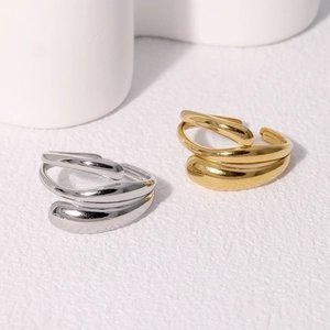 Stainless Steel Open Adjustable Ring For Women Minimalist Geometric Streamlined Fashion Polished Jewelry Non Fading