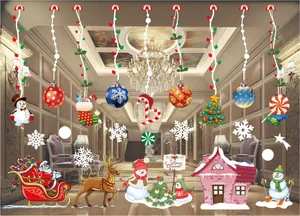 Detail of Christmas window stickers with Santa, reindeer and colorful snowflakes