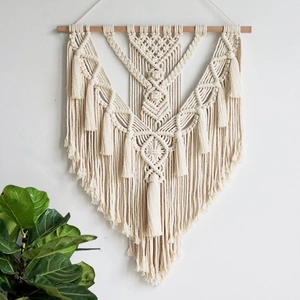 Handmade Macrame Wall Hanging Cotton Rope Tapestry With Wood Pole Bohemian Fringe Tassel Nordic Home Decor Geometric Art