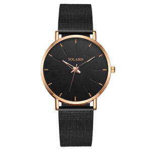 Elegant men's quartz watch featuring a black mesh strap and rose gold accents dial