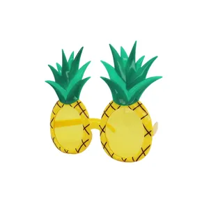 Funny pineapple fruit party sunglasses with yellow frames and green leaf decor