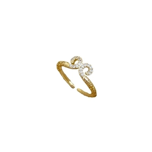 Adjustable gold plated sun wukong ring with sparkling crystals and vintage cloud patterns