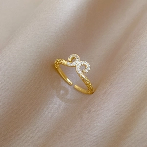 Brass Gold Plated Adjustable Ring With Zircon Infinity Cloud Relief Retro Finger Jewelry