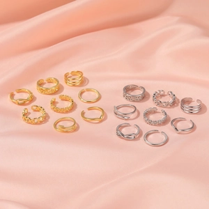 18-piece gold and silver adjustable toe ring set with carved and minimalist designs