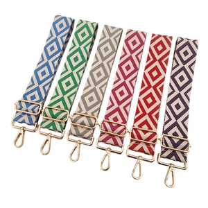 Adjustable 5cm wide woven bag straps with geometric patterns and gold metal hardware