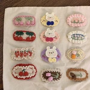 Handmade Crochet Woolen Hair Clips Cute Cartoon Cherry Tulip Rabbit Embroidered BB Side Pins For Girls Women