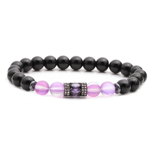 Bracelet en perles d'œil de tigre et pierre de lune avec breloque cylindre sertie