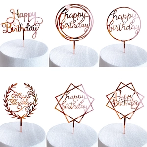 Happy Birthday Cake Topper Acrylic Mirror Rose Gold Script Font Birthday Party Decoration Supplies Elegant Dessert Accessory