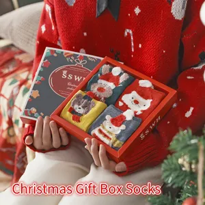 Christmas Socks For Women Cotton Blend Cartoon Reindeer Santa Bear Snowman Mid Calf Warm Winter Holiday Cozy Cute