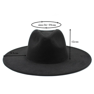Cuadro de dimensiones detallado para sombrero fedora negro de ala ancha con medidas