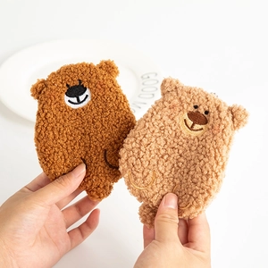 Cute teddy bear plush coin purse and mini earphone storage bag in khaki and brown colors
