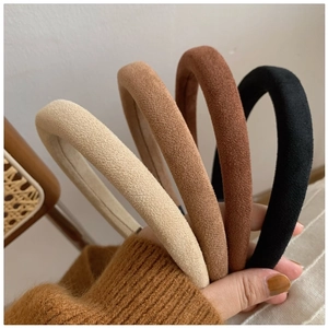 Retro Padded Headband Faux Suede Solid Color Sponge Hair Band For Women Elegant Handmade Headwear