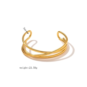 18k gold plated stainless steel multi-layer wave crossing open cuff bracelet for women