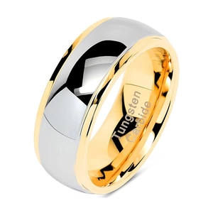 Minimalist tungsten carbide ring with silver and 18K gold two-tone finish for men