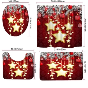 Christmas themed bathroom set with waterproof shower curtain and non-slip floor mats