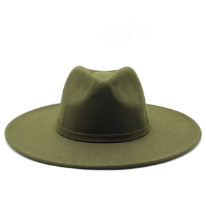 Olive green wide brim felt fedora hat with matching ribbon for men and women