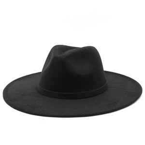 Close-up of the textured black wool felt material and wide brim on this stylish fedora