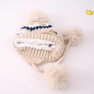Gorro de invierno de rayas con orejeras para bebé y forro polar cálido