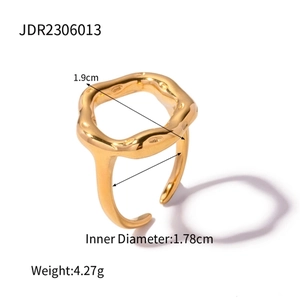 Irregular wave design open ring in 18k gold plated stainless steel for women