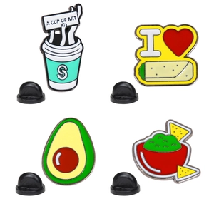 Cute Cartoon Food Enamel Pins Zinc Alloy Avocado Burrito Coffee Cup Badges Novelty Jewelry Accessories For Clothes Bags