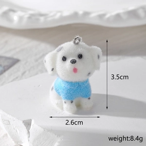 Cute resin flocked dalmatian dog pendant with blue sweater, size 3.5cm by 2.6cm