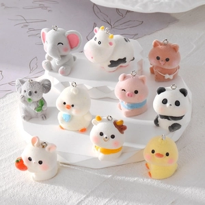 Cute Cartoon Animal Pendants Flocked Resin Charms For DIY Earring Necklace Keychain Making Elephant Panda Pig Rabbit Koala