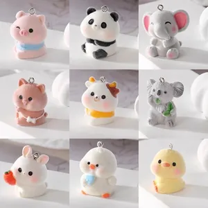 DIY flocked animal charms including panda, elephant and duck for jewelry with measurements