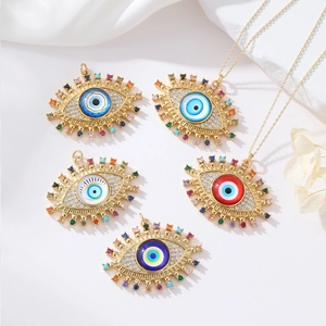 Evil Eye Charm Pendant 14K Gold Plated Copper Zircon Enamel DIY Jewelry Making Accessories