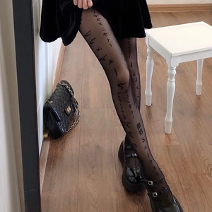 Women Sexy Lolita Japanese English Letter Printed Tights Slim Fit Nightclub Party Hosiery Polyester Sheer Pantyhose