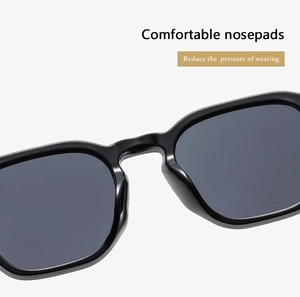 Detail of comfortable nose pads on black square sunglasses to reduce pressure