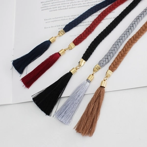 Five-color woven rope waist belts with elegant tassels and gold metal accents for dresses
