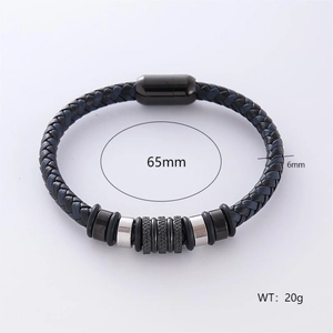 Double-layered braided leather bracelet for men with magnetic clasp on white background
