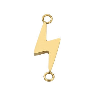 Golden lightning bolt charm connector with double rings in polished stainless steel finish