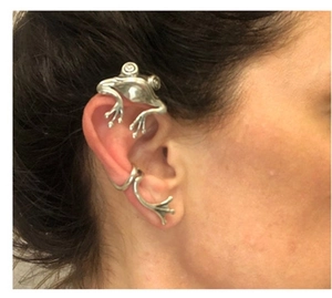 Vintage silver frog ear cuff clip on earring for women in retro ethnic style