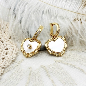 Elegant 18K gold plated heart earrings with white shell and micro-set zircon accents